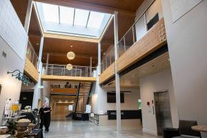 Inside the “piazza” of the Lynnwood Neighborhood Center on Friday, Jan. 9, 2026 in Lynnwood, Washington. (Olivia Vanni / The Herald)
