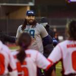 Former Seattle Seahawks offensive lineman Garry Gilliam speaks to the Monroe girls flag football team at Everett Memorial Stadium on Jan. 7, 2026. (Joe Pohoryles / The Herald)