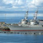 Two guided missile destroyers — the USS John McCain (56) and USS John Paul Jones (53) — sit at their homeport of Naval Station Everett on Friday, Feb. 9, 2024, in Everett, Washington. (Ryan Berry / The Herald)