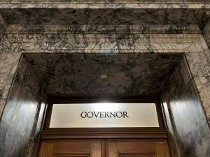 The entrance to the Washington state governors office in Olympia. (Photo by Bill Lucia/Washington State Standard)