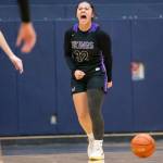 Lake Stevens’ Keira Isabelle Tupua reacts to beating Glacier Peak on Friday, Jan. 24, 2025 in Snohomish, Washington. (Olivia Vanni / The Herald)