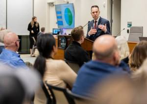 Marysville Mayor Jon Nehring talks during his State of the City Address on Tuesday, Jan. 28, 2025 in Marysville, Washington. (Olivia Vanni / The Herald)