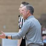 Glacier Peak head coach Brian Hunter reacts to a foul called on one of his player during the game against Arlington on Friday, Jan. 16, 2026 in Snohomish, Washington. (Olivia Vanni / The Herald)