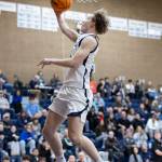 Glacier Peaks Reed Nagel makes a layup during the game against Arlington on Friday, Jan. 16, 2026 in Snohomish, Washington. (Olivia Vanni / The Herald)
