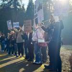 Legacy High School students in front of their school, during a walkout, protest ICE on Tuesday, Jan. 20, 2026, in Marysville. (Taylor Scott Richmond / The Herald)