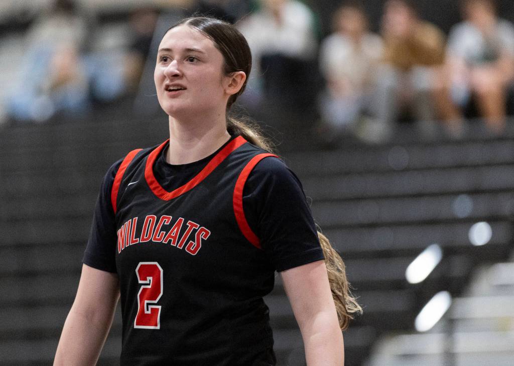 Archbishop Murphys Brooke Blachly looks on during the game against Edmonds-Woodway on Tuesday, Jan. 20, 2026 in Edmonds, Washington. (Olivia Vanni / The Herald)
