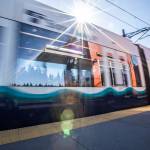 A Link light rail train pulls into the Mountlake Terrace station on Wednesday, Aug. 28, 2024 in Mountlake Terrace, Washington. (Olivia Vanni / The Herald)