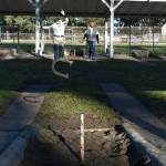 Charlie Tapper, of Auburn, the oldest competitive horseshoe pitcher in Washington at 95 years old, pitches a shoe at a Winetrout Winter Classic tournament at Woodland Park in Seattle, Washington. (Photo courtesy of Melissa Slager)