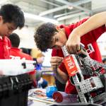 Anthony Luca works on his teams robot on Thursday, Jan. 29, 2026 in Lake Stevens, Washington. (Olivia Vanni / The Herald)