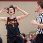 Monroes Caleb Campbell reacts to a foul called on him during the game against Snohomish on Wednesday, Jan. 28, 2026 in Snohomish, Washington. (Olivia Vanni / The Herald)