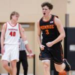 Monroes Isaiah Kiehl reacts during the game against Snohomish on Wednesday, Jan. 28, 2026 in Snohomish, Washington. (Olivia Vanni / The Herald)