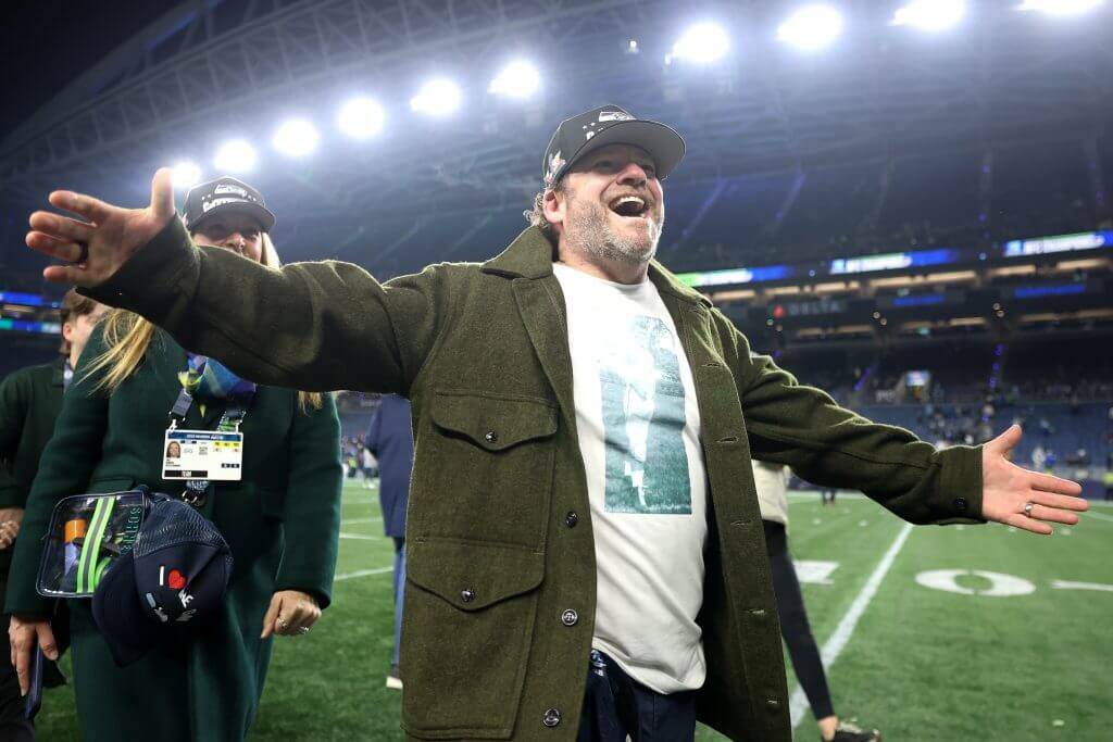 General manager John Schneider celebrates after the Seahawks won the NFC Championship game at Lumen Field in Seattle on Sunday. (Getty Images / The Athletic)