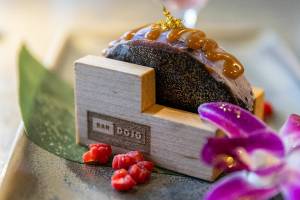 A chocochurro ice cream taco offered as a part of the taco omakase chef tasting at Bar Dojo on Wednesday, Jan. 28, 2026 in Edmonds, Washington. (Olivia Vanni / The Herald)