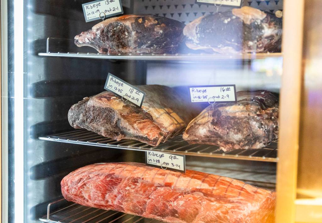 The dry-aged meat selection from Whiskey Prime Steakhouse at the Angel of the Winds Casino Resort on Thursday, Jan. 29, 2026 in Arlington, Washington. (Olivia Vanni / The Herald)