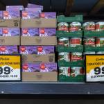 Two price signs show the Grocery Outlet price for the item and the price for the same item Elsewhere on Tuesday, Feb. 10, 2026 in Everett, Washington. (Olivia Vanni / The Herald)
