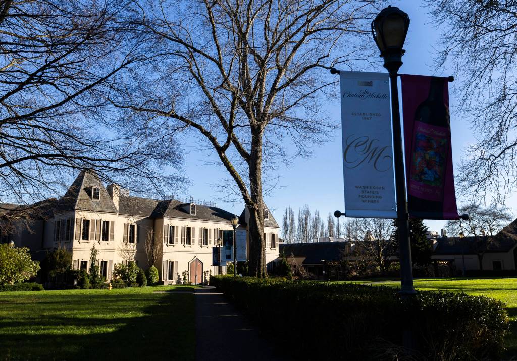 Outside of Chateau Ste. Michelle’s winery building on Wednesday, Jan. 21, 2026 in Woodinville, Washington. (Olivia Vanni / The Herald)