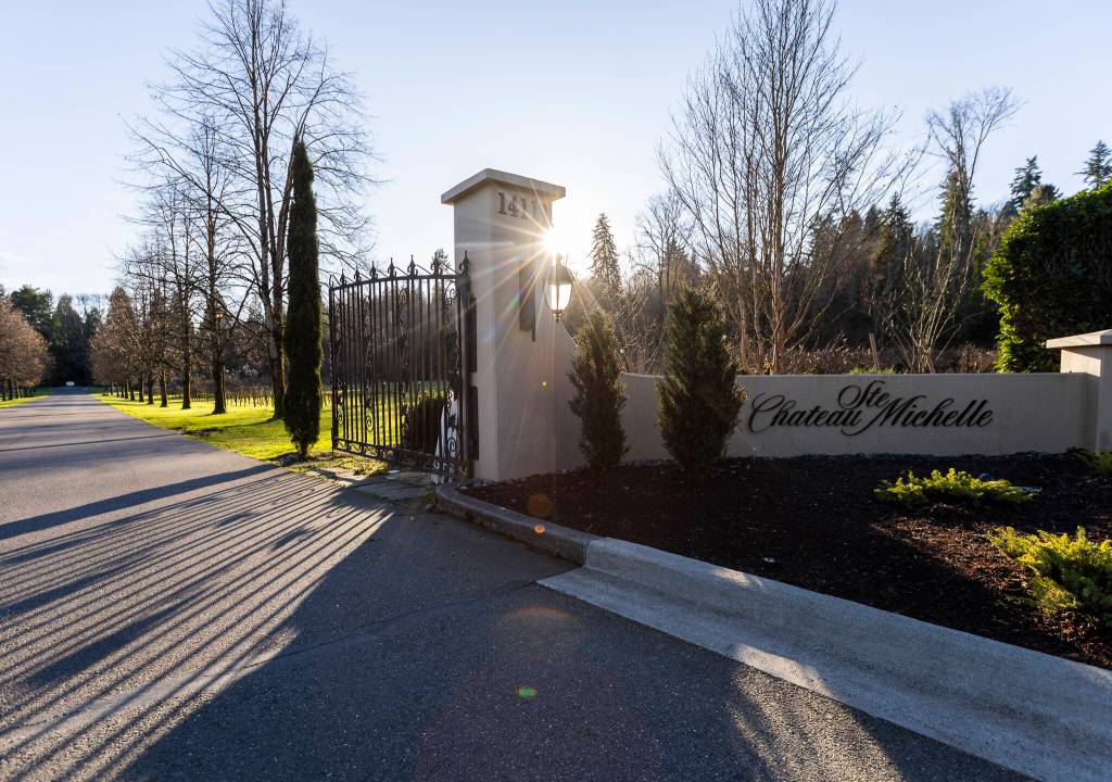 The main entrance to Chateau Ste. Michelle on Wednesday, Jan. 21, 2026 in Woodinville, Washington. (Olivia Vanni / The Herald)