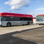 An Everett Transit bus drives away from Mall Station on Monday, Dec. 22, 2025, in Everett, Washington. (Olivia Vanni / The Herald)