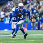 Seattle Seahawks linebacker Ernest Jones IV runs back an interception for a touchdown against the Minnesota Vikings at Lumen Field in Seattle, Washington on Sunday, Nov. 30, 2025. (Photo courtesy of the Seattle Seahawks)