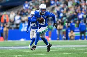 Seattle Seahawks linebacker Ernest Jones IV runs back an interception for a touchdown against the Minnesota Vikings at Lumen Field in Seattle, Washington on Sunday, Nov. 30, 2025. (Photo courtesy of the Seattle Seahawks)