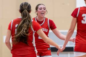 Stanwood’s Ellalee Wortham reacts during the game against Snohomish on Friday, Jan. 30, 2026 in Snohomish, Washington. (Olivia Vanni / The Herald)