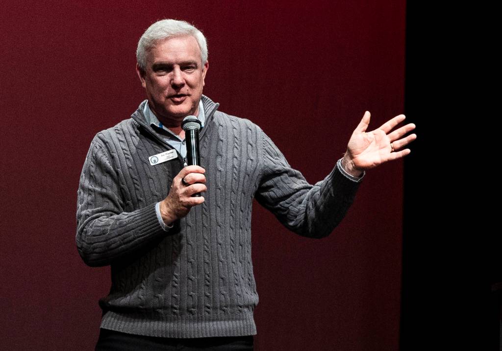 Mukilteo Mayor Joe Marine speaks during the City of Mukilteos Lunar New Year Celebration on Thursday, Feb. 12, 2026 in Mukilteo, Washington. (Olivia Vanni / The Herald)