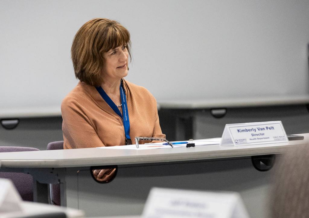 Director of the Snohomish County Health Department Kim Van Pelt sits at board meeting on Tuesday, Feb. 10, 2026 in Everett, Washington. (Olivia Vanni / The Herald)