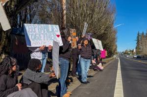 Taylor Scott Richmond / The Herald
Getchell High School students protest ICE during their walkout demonstration on Wednesday in Marysville.
