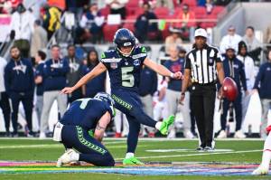 Seattle Seahawks kicker Jason Myers boots one of his five field goals against the New England Patriots in Super Bowl LX on Sunday, Feb. 8, 2026 at Levi's Stadium in Santa Clara, California. (Photo courtesy of the Seattle Seahawks)
