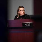 Everett Mayor Cassie Franklin talks about the 2025 budget with the city council before voting on Wednesday, Dec. 4, 2024 in Everett, Washington. (Olivia Vanni / The Herald)