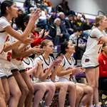 The Kings bench reacts to a score during the 2A state opening round game against Lakeside on Friday, Feb. 27, 2026 in Bothell, Washington. (Olivia Vanni / The Herald)