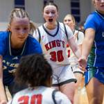 Kings Adeline Cox reacts to a foul call during the 2A state opening round game against Lakeside on Friday, Feb. 27, 2026 in Bothell, Washington. (Olivia Vanni / The Herald)