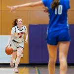 Kings Eleanor Gaydos takes the ball up the court during the 2A state opening round game against Lakeside on Friday, Feb. 27, 2026 in Bothell, Washington. (Olivia Vanni / The Herald)