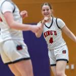 Kings Molly Kyler smiles after an assist to teammate Kaleo Anderson during the 2A state opening round game against Lakeside on Friday, Feb. 27, 2026 in Bothell, Washington. (Olivia Vanni / The Herald)
