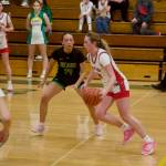Stanwood senior Ellalee Wortham drives up the court in the Spartans' 60-56 win against Bishop Blanchet in the second round of the 3A Girls State Basketball Tournament at Mount Vernon High School on Feb. 28, 2026. (Joe Pohoryles / The Herald)