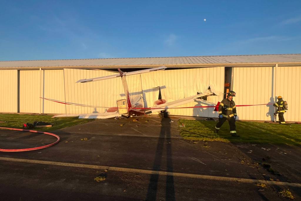 Fire crews responded to the crash of a plane with two occupants in it Saturday at Harvey Airfield in Snohomish. (Snohomish County Fire District No. 4)