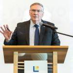 Lynnwood Mayor George Hurst speaks during his State of City address at the Lynnwood Neighborhood Center on Thursday, March 26, 2026 in Lynnwood, Washington. (Olivia Vanni / The Herald)