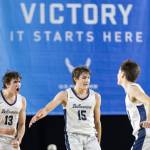 Bellarmine Prep players react to scoring during the 3A state quarterfinal game against Edmonds-Woodway on Thursday, March 5, 2026 in Tacoma, Washington. (Olivia Vanni / The Herald)