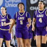 Lake Stevens players look on during the 4A state quarterfinal game against Davis on Thursday, March 5, 2026 in Tacoma, Washington. (Olivia Vanni / The Herald)