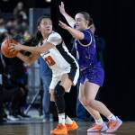 Lake Stevens Tessa Anastasi defends during the 4A state quarterfinal game against Davis on Thursday, March 5, 2026 in Tacoma, Washington. (Olivia Vanni / The Herald)