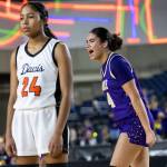 Lake Stevens Autumn Swobody reacts during the 4A state quarterfinal game against Davis on Thursday, March 5, 2026 in Tacoma, Washington. (Olivia Vanni / The Herald)