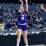 Lake Stevens Tessa Anastasi takes a three-point shot during the 4A state quarterfinal game against Davis on Thursday, March 5, 2026 in Tacoma, Washington. (Olivia Vanni / The Herald)