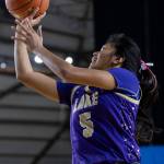 Lake Stevens Noelani Tupua shoots the ball during the 4A state quarterfinal game against Davis on Thursday, March 5, 2026 in Tacoma, Washington. (Olivia Vanni / The Herald)