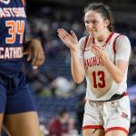 Snohomishs Sienna Capelli reacts during 3A state semifinal game against Eastside Catholic on Friday, March 6, 2026 in Tacoma, Washington. (Olivia Vanni / The Herald)