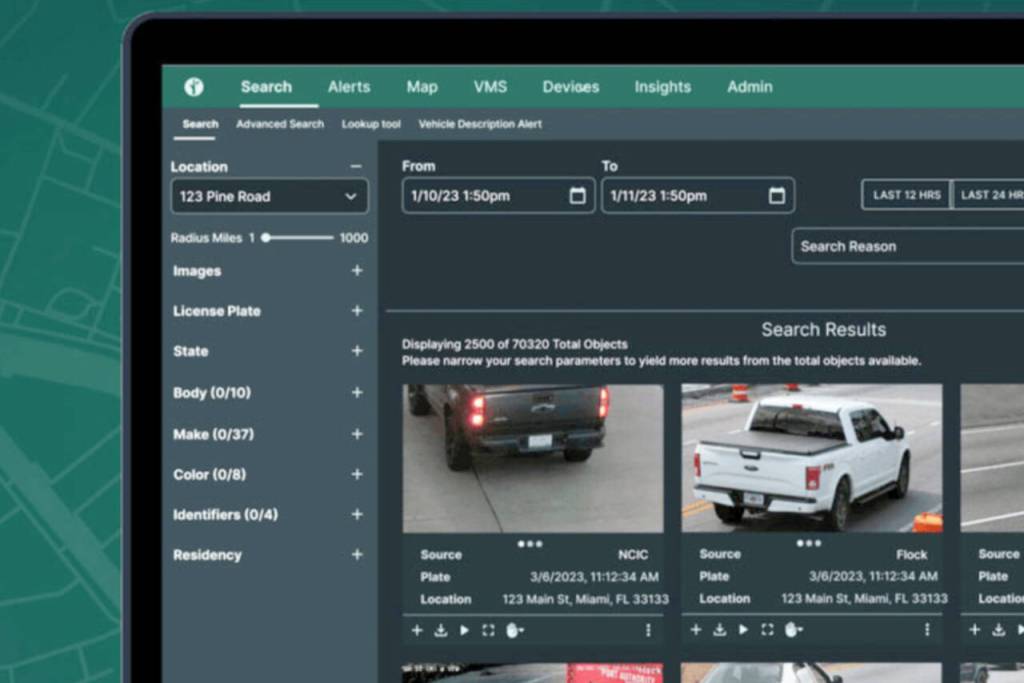 A Flock camera captures a vehicles make, model, license plate and vehicle characteristics, such as body damage or stickers, all of which police officers can view on computers. (Flock provided photo)