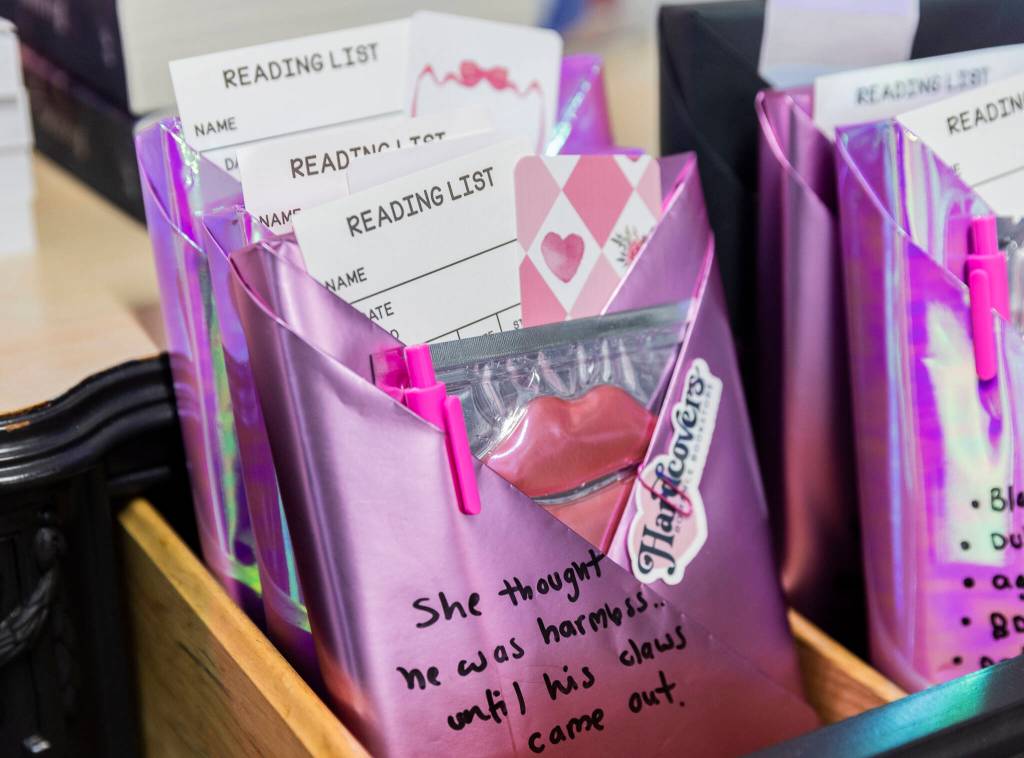 A reading list package available at Hardcovers Romance Bookstore on Tuesday, July 8, 2025 in Mill Creek, Washington. (Olivia Vanni / The Herald)