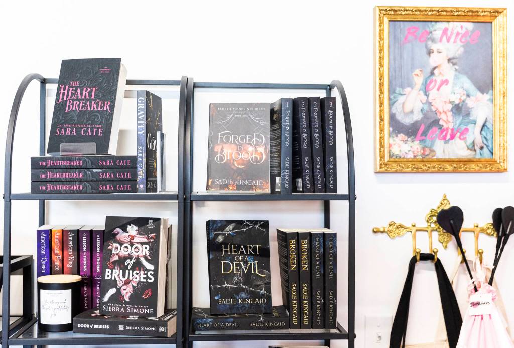 An 18+ section of romance books available at Hardcovers Romance Bookstore on Tuesday, July 8, 2025 in Mill Creek, Washington. (Olivia Vanni / The Herald)