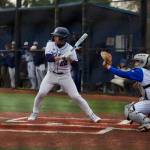 Glacier Peak senior Atticus Quist watches a pitch go by during the Grizzlies 6-2 win against Shorewood at Meridian Park Field on March 16, 2026. (Joe Pohoryles / The Herald)