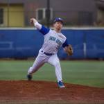 Shorewood junior Danny Morgan delivers a pitch during the Stormrays 6-2 loss to Glacier Peak at Meridian Park Field on March 16, 2026. (Joe Pohoryles / The Herald)
