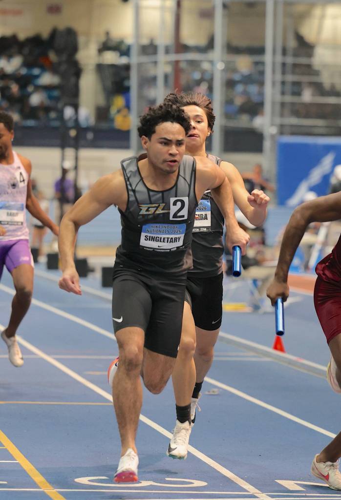 Jeshua Singletary of King's High School competes in the 800-meter relay at the Nike Indoor Nationals March 12-15 in New York. (Photo courtesy of Donna Beard)